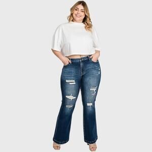 Petra 153  Distressed Mid Rise Flare Jeans Size 22W Stretch Comfort Medium Wash